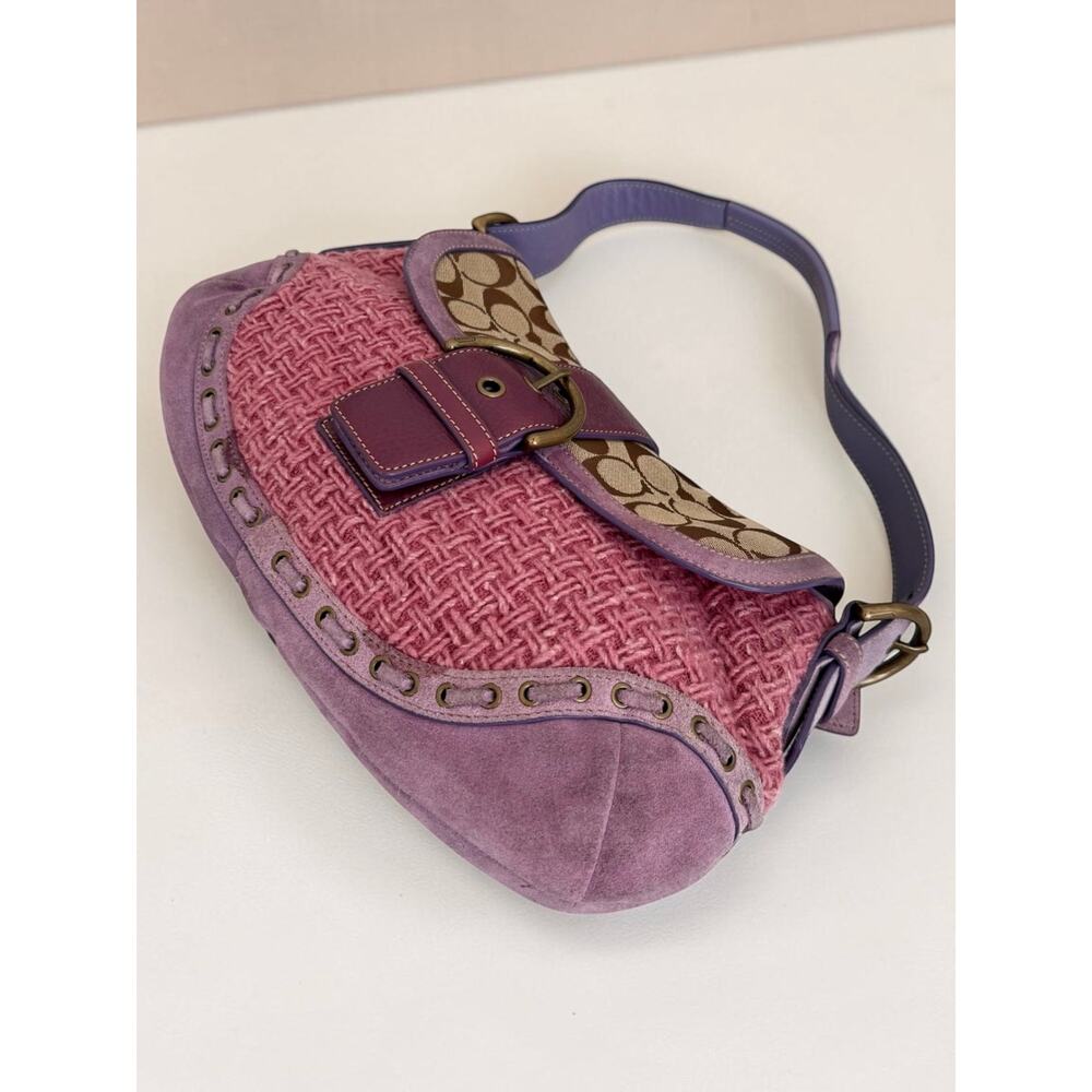 Vintage Coach Pink Tweed Lavender Suede Y2K Soho Flap Bag - Picture 12 of 15